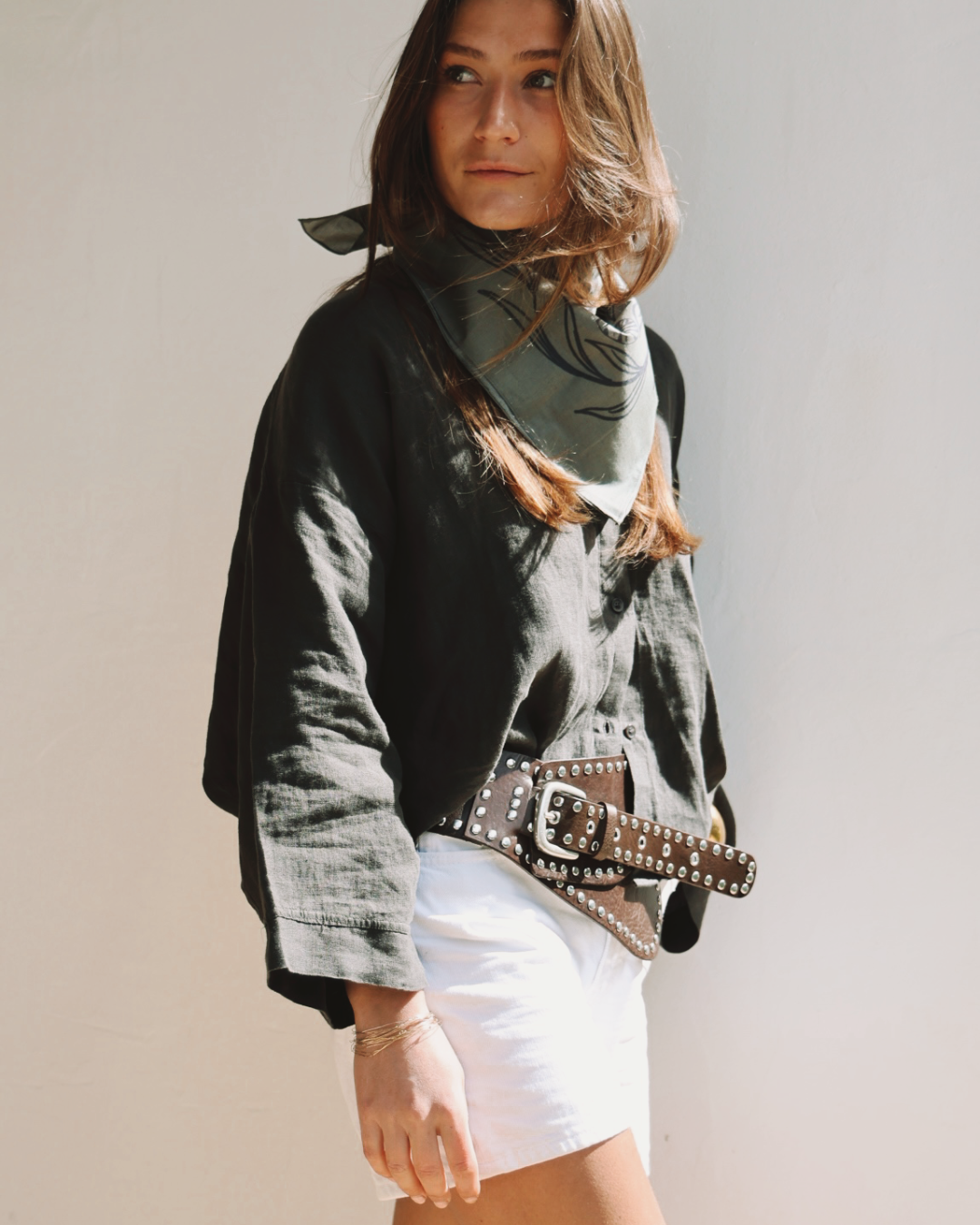 bandana vintage kaihana - kaki Version motif Noir