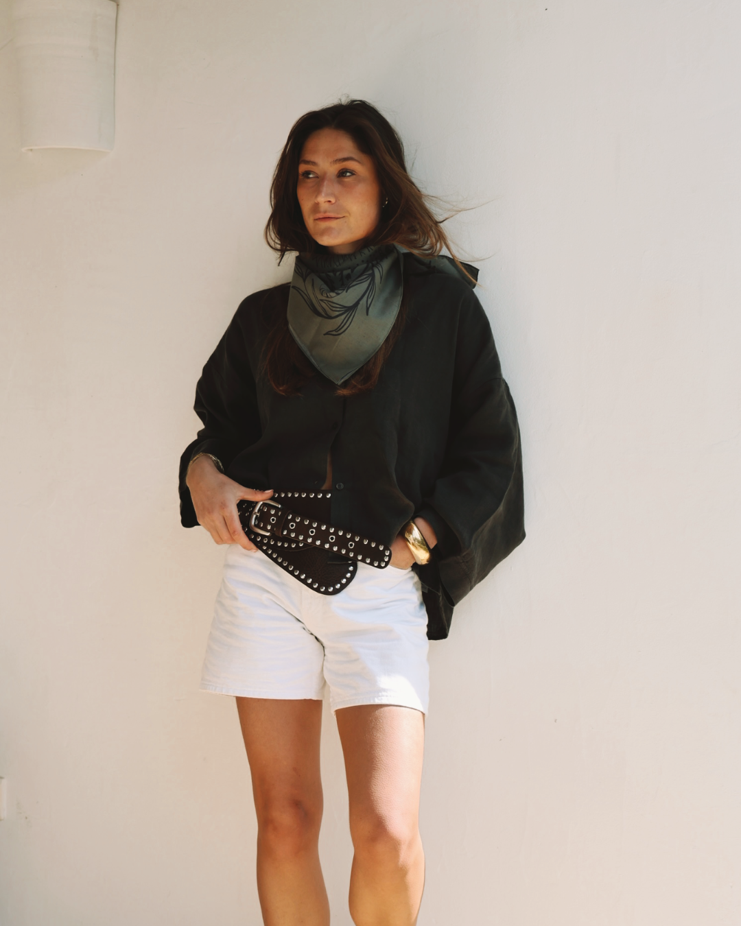 bandana vintage kaihana - kaki Version motif Noir