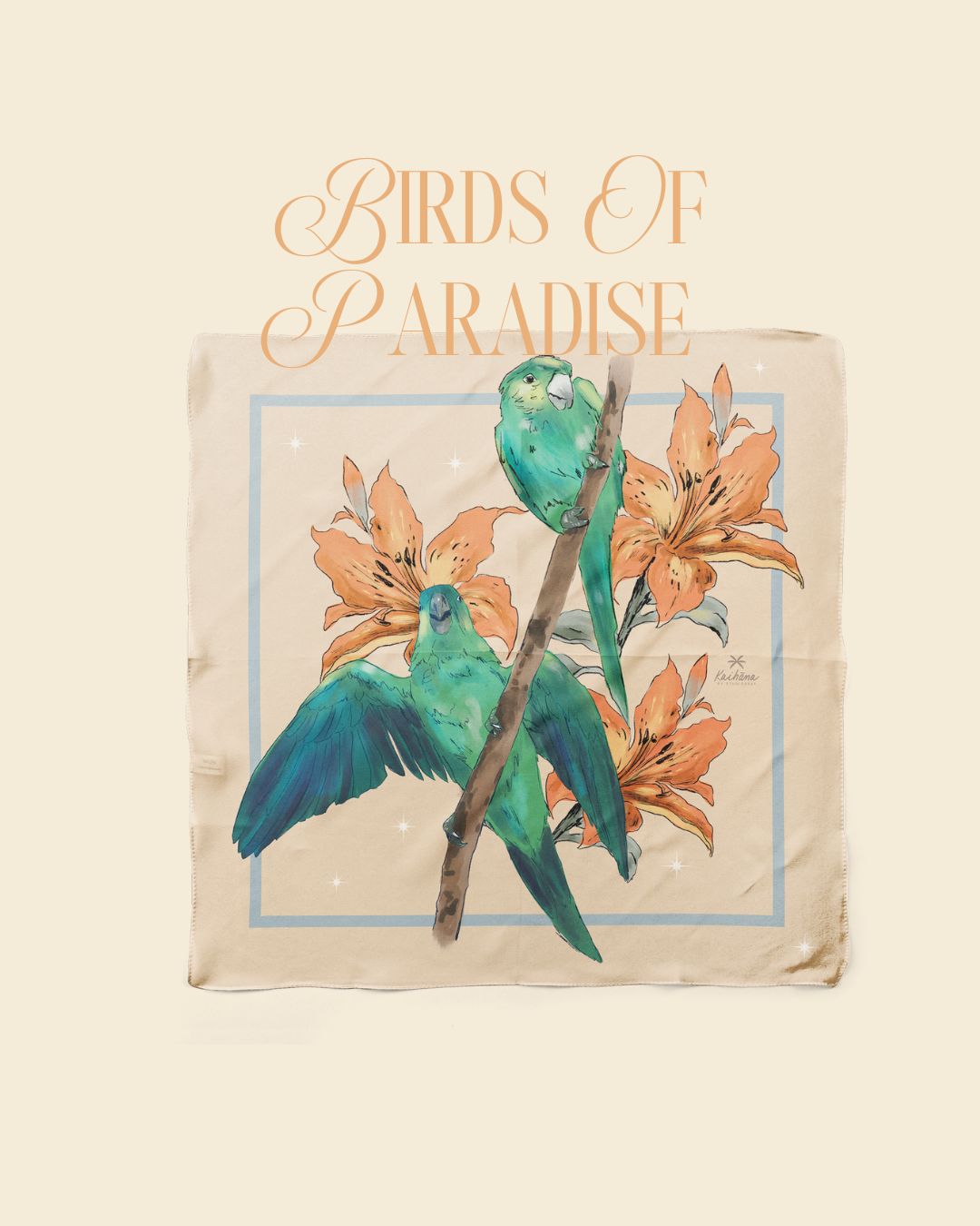 Foulard soie tropical Kaihana – Birds of Paradise motif oiseaux exotiques