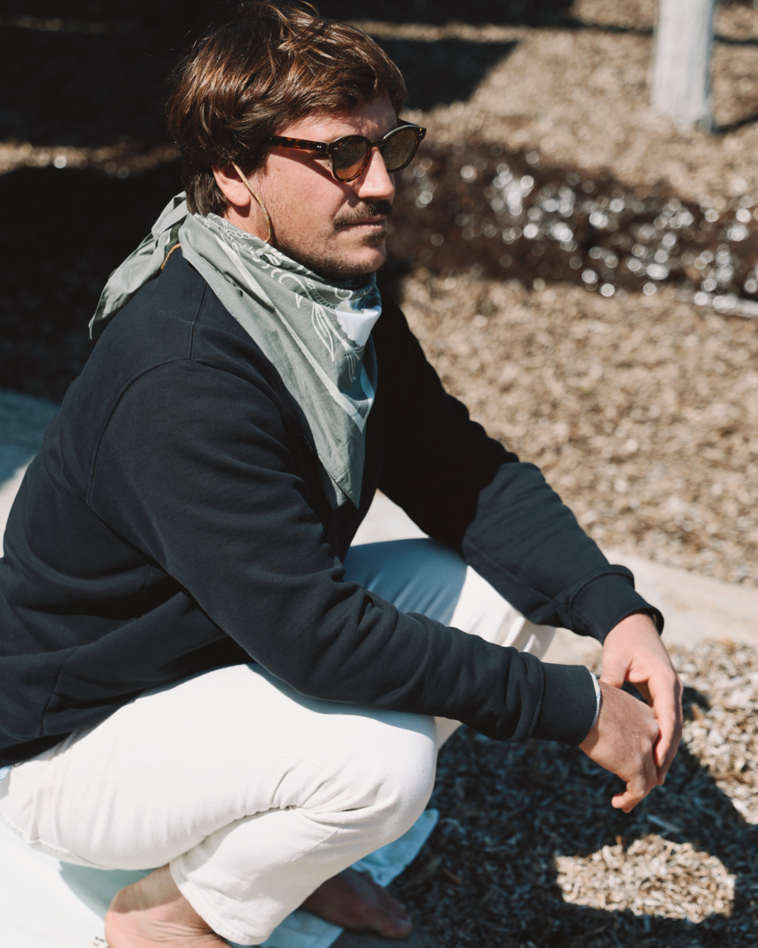 bandana vintage Mix kaihana - kaki Version motif blanc